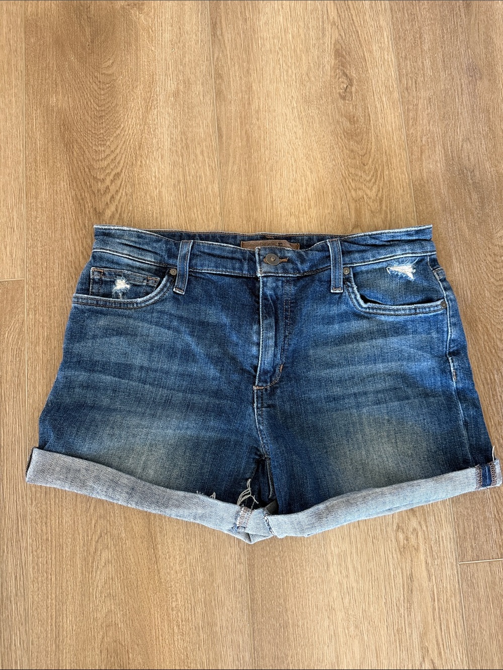 Joe's Jeans Distressed Blue Denim Roll-Cuff Shorts